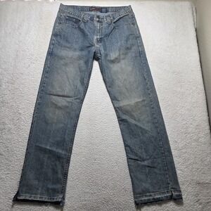 Y2K Anchor Blue Men Jeans 33X31 Denim Straight Leg Medium Wash Skater Distressed